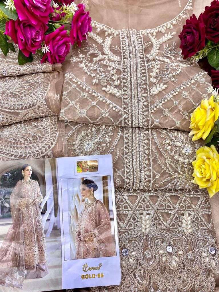 COSMOS HIT DESIGN 6 BY COSMOS PAKISTANI SUITS BEAUTIFUL FANCY COLORFUL STYLISH PARTY WEAR & OCCASIONAL WEAR HEAVY NET EMBROIDERED DRESSES AT WHOLESALE PRICE